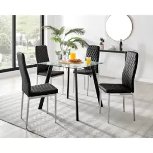 Furniture Box Seattle Glass and Black Leg Square Dining Table & 4 Black Milan Chrome Leg Chairs