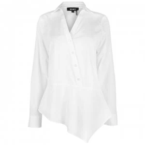 DKNY V Neck Asymmetric Shirt - White