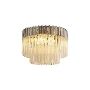 Poland Ceiling Lamp Round 7 Light E14, Polished Nickel, Cognac Sculpted Glass, Item Weight: 15.3kg