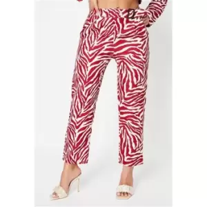 I Saw It First Red Zebra Tailored Cigarette Trouser With Buckle Belt - Red