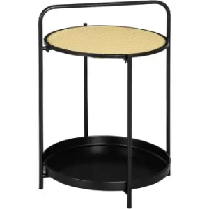 Side Table End Table with Serving Tray and Plastic Rattan Shelf, Black - Homcom