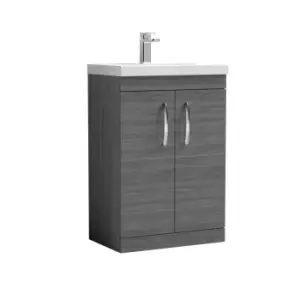 Nuie Athena 600 Floor Standing 2-door Vanity & Thin-edge Basin - Grey Woodgrain