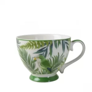 Footed Mug in Emerald Eden design with Light Green Handle