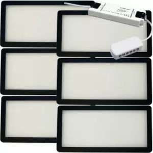 6x matt Black Ultra-Slim Rectangle Under Cabinet Kitchen Light & Driver Kit - Warm White Diffused led