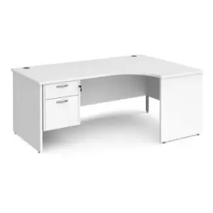 Office Desk Right Hand Corner Desk 1800mm With Pedestal White Top And Panel End Leg 1200mm Depth Maestro 25 MP18ERP2WH