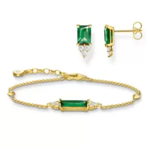 THOMAS SABO Gold Plated Octagon Cut Green Stone Jewellery Set