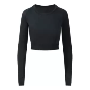 AWDis Just Cool Womens/Ladies Girlie Long-Sleeve Crop Top (S) (Jet Black)