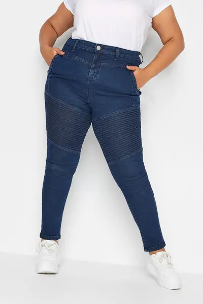 Yours Skinny Biker Jeans Blue