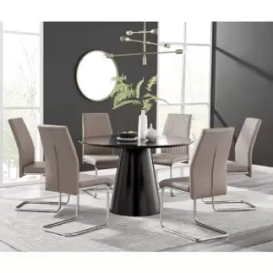 Furniturebox Palma Black Semi Gloss 120cm Round Minimalist Dining Table & 6 Cappuccino Lorenzo Chairs