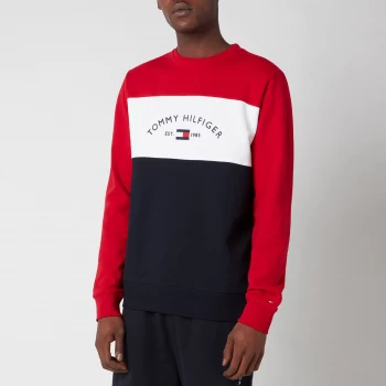 Tommy Hilfiger Mens Embroidered Signature Crewneck Sweatshirt - Red Multi - S