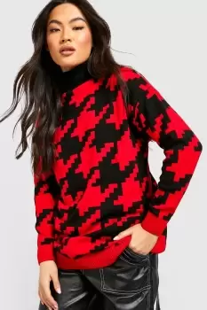 Oversized Dogtooth Roll Neck Jumper