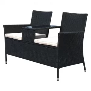 Outsunny 2-Seater Rattan Loveseat, 63Dx133Wx84H cm-Black