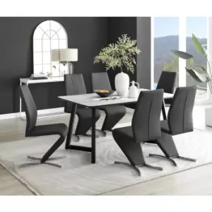 Furniturebox Carson White Marble Effect Rectangular 160cm Dining Table & 6 Black Willow Faux Leather Chairs