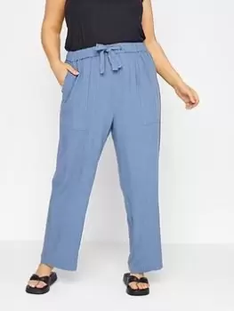 Yours Clothing Sand Linen Wide Leg Trouser, Blue, Size 16, Women