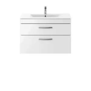 Nuie Athena 800 Wall Hung 2-drawer Vanity & Minimalist Basin - Gloss White