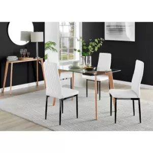 Furniture Box Malmo Glass and Wooden Leg Dining Table & 4 White Milan Black Leg Chairs