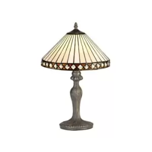 Luminosa Lighting - 1 Light Curved Table Lamp E27 With 30cm Tiffany Shade, Amber, Crystal, Aged Antique Brass