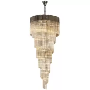 Luminosa Lighting - Luminosa Poland Ceiling Pendant Round 7 Tier 31 Light E14, Polished Nickel, Cognac Sculpted Glass