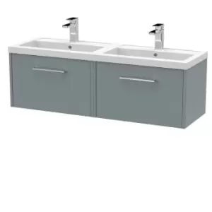 Hudson Reed Juno 1200mm Wall Hung 2 Drawer Vanity & Double Polymarble Basin - Coastal Grey