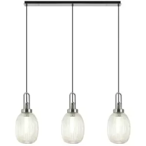 Luminosa Acree Linear 3 Light Ceiling Pendant E27 With 20cm Almond Ribbed Glass, Champagne Polished Nickel, Matt Black