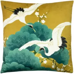 Paoletti - Kensho Botanical Velvet Cushion Cover, Gold, 50 x 50 Cm