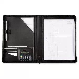 Elite A4 Zipped Conference Folder with Calculator Leather Look Black