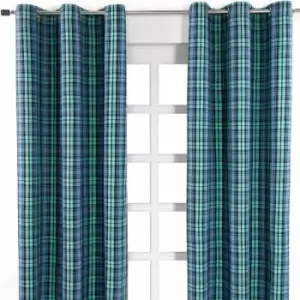 Homescapes - homecapes Black Watch Tartan Ready Made Eyelet Curtain Pair, 137 x 182cm Drop - Blue