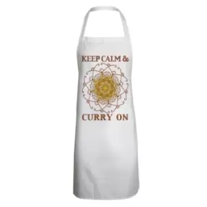 Grindstore Unisex Adult Keep Calm & Curry On Full Apron (One Size) (White/Gold)