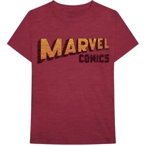 Marvel Comics - Warped Logo Unisex Large T-Shirt - Red