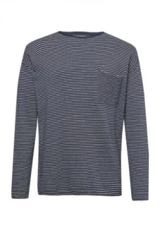 Mens French Connection Linen Cotton Breton Knit Top Marine