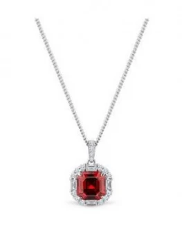 Simply Silver Sterling Silver Cubic Zirconia Red Square Halo Necklace