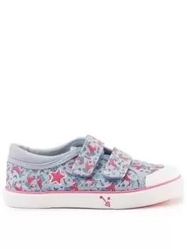 Start-rite Majestic Girls Light Blue Glitter Unicorn Print Lightweight Double Riptape Canvas Trainers - Blue, Light Blue, Size 6 Younger