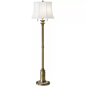 Loops - 2 Bulb Twin Floor Lamp Pull On Off Switch White Linen Shade Bali Brass E27 60W