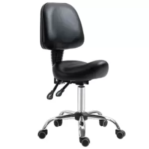 Homcom Saddle Stool Salon Chair Five Wheels Faux Leather Black