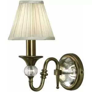 Loops - Diana Luxury Single Curved Arm Traditional Wall Light Brass Crystal Beige Shade