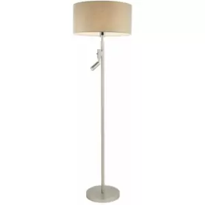 Loops - Floor Lamp Light Matt Nickel & Taupe Fabric 60W E27 & 2W LED Base & shade