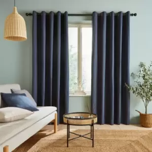 Catherinelansfield - Catherine Lansfield Chambray Yarn Dyed 100% Cotton Eyelet Curtains, Blue, 46 x 54 Inch