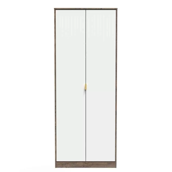 Welcome Furniture Ready Assembled Linear 2 Door Wardrobe In White Matt & Vintage Oak