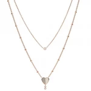 Fossil Folded Hearts Ladies Double Chain Necklace JF03648791