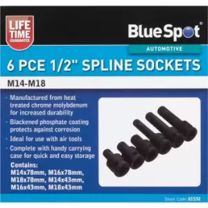 6 Piece 1/2" Spline Sockets (M14-M18)