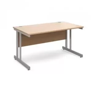 Momento straight desk 1400mm x 800mm - silver cantilever frame, beech