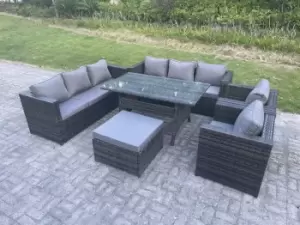 Fimous 8 Seater Outdoor Dark Grey Rattan Lounge Complete Sofa Set with Side Table and Big Footstool