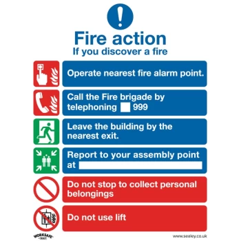 Safety Sign - Fire Action With Lift - Rigid Plastic