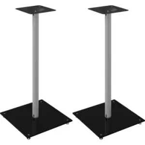 Speaker Stands 2 pcs Black&Silver Tempered Glass 1 Pillar Design Vidaxl Black