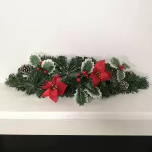 60cm Christmas Swag with Poinsettia and Holly Leaves / Berries