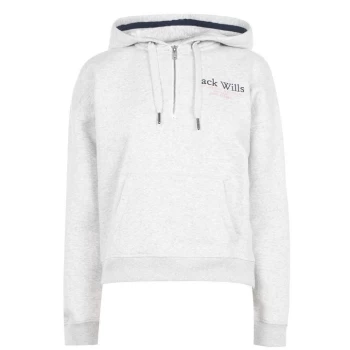 Jack Wills Loxhill Half Zip Logo Hoodie - Lt Ash Marl