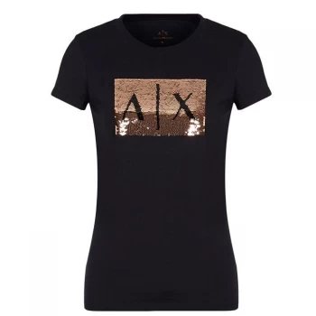 Armani Exchange Sequin Logo T-Shirt Black Size L Women