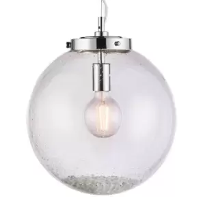 Hanging Ceiling Pendant Light Chrome & GLASS Large Round Shade Lamp Bulb Holder