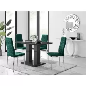 Furniturebox UK - Furniturebox Imperia 4 High Gloss Black Modern Dining Table and 4 Green Milan Faux Leather Dining Chairs With Silver Legs Diamond