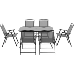 Outsunny 7 Pcs Garden Furniture Set w/ Dining Table 6 Folding Chairs Black - Black